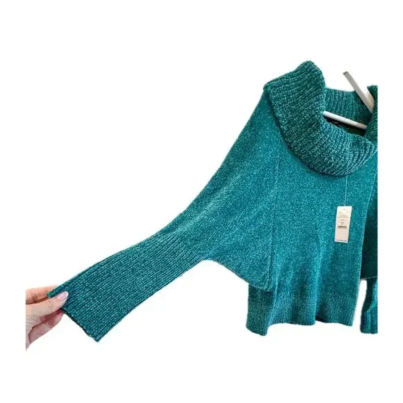 WHBM Teal Green Long Sleeve Cowl Neck Chenille Pullover Size Small NWT - Picture 7 of 9